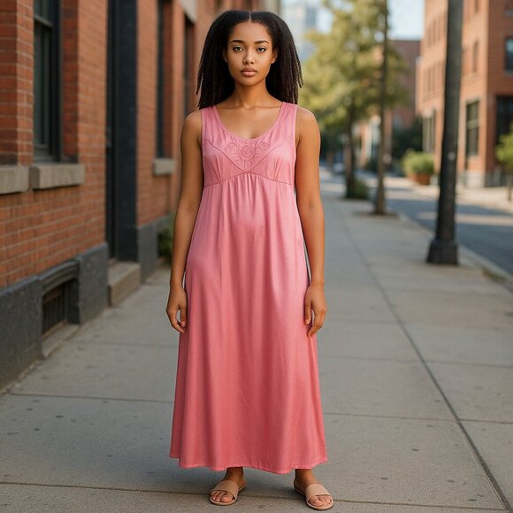 Vintage Sears PINK 100% Nylon Long Sleeping Gown Ladies Medium Romantic - Picture 1 of 6